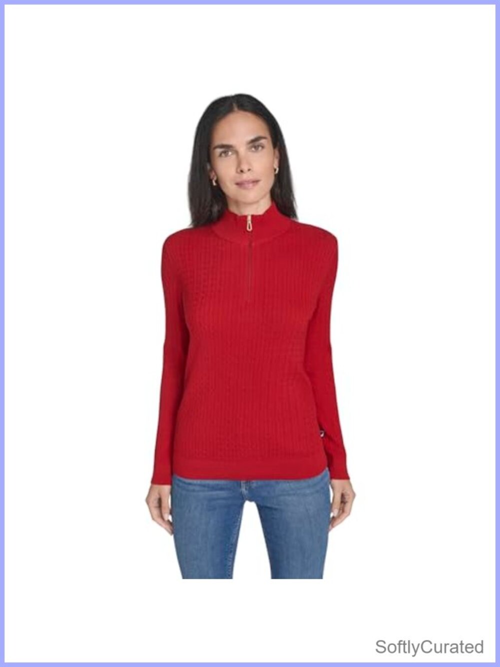 1/4 Zip Mockneck Cable Knit Sweater Pullover Long Sleeve